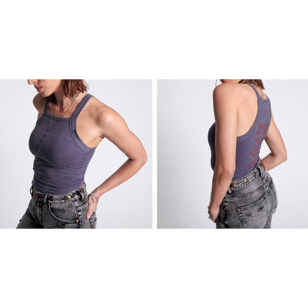 One Teaspoon NEW Logo Rally Soft Tank Wild Blue Size XXS